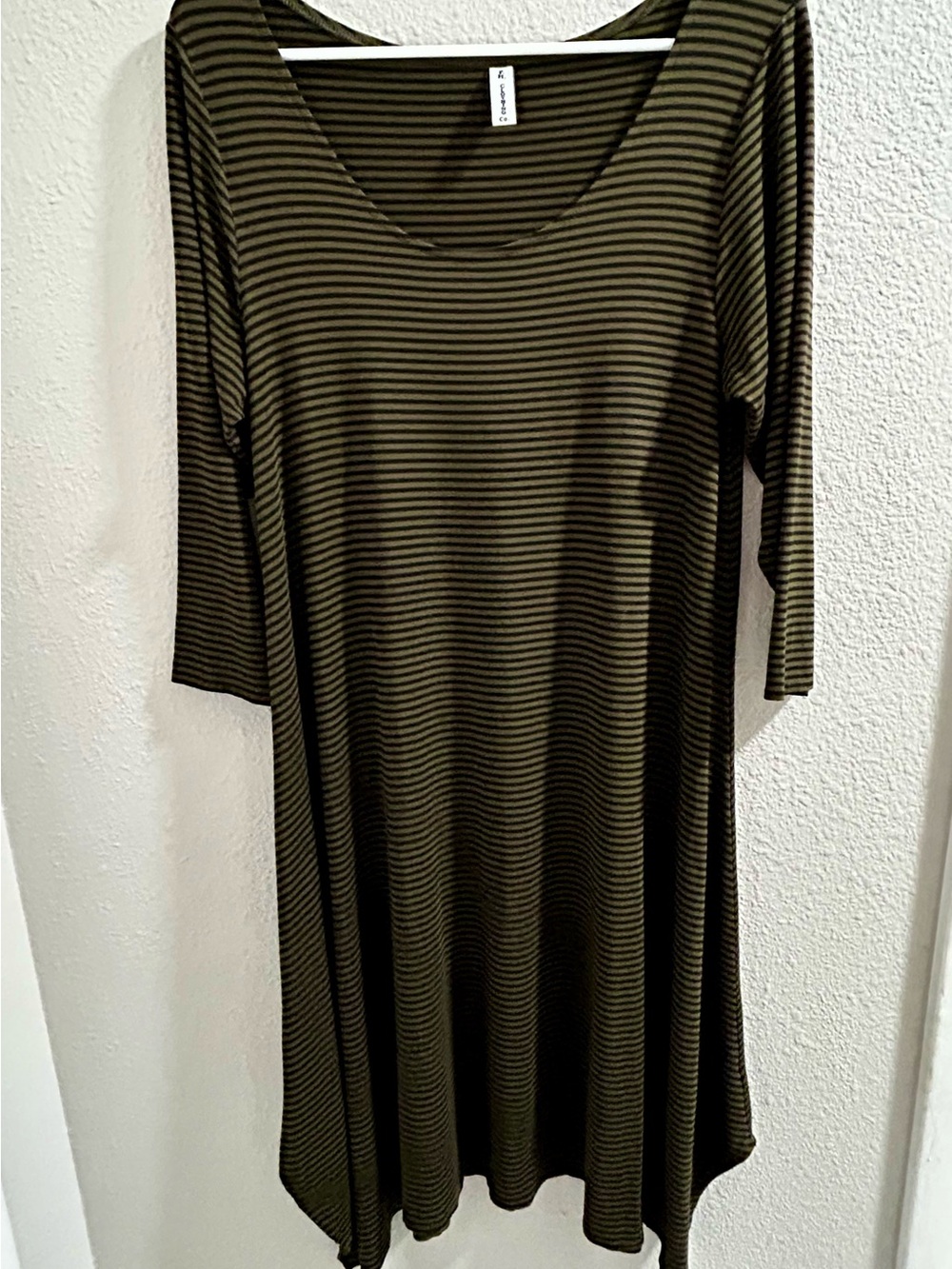 F.H. Clothing Co. Fat Hat Vermont Striped Tunic Scoop Neck Dress Olive Green XL